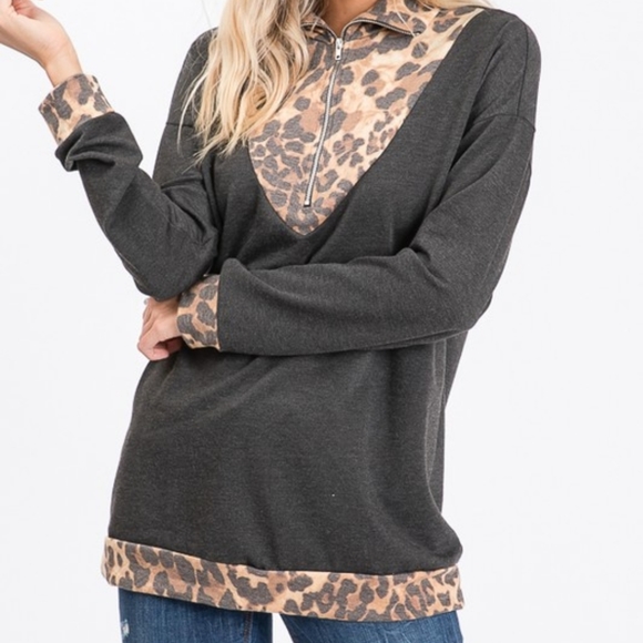 Zip Front Leopard Pullover - Picture 4 of 6